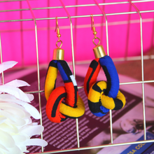 Load image into Gallery viewer, Blue African Print Knot Earrings