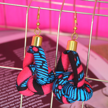 Load image into Gallery viewer, Peach Blues African Print Knot Earrings