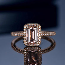 Load image into Gallery viewer, Emerald Cut Engagement Halo Morganite Ring - Blinged Jewels