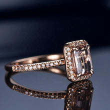 Load image into Gallery viewer, Emerald Cut Engagement Halo Morganite Ring - Blinged Jewels