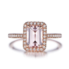 Load image into Gallery viewer, Emerald Cut Engagement Halo Morganite Ring - Blinged Jewels