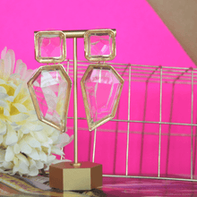 Load image into Gallery viewer, Exaggerated Geometric Clear Dangling Earrings - Blinged Jewels
