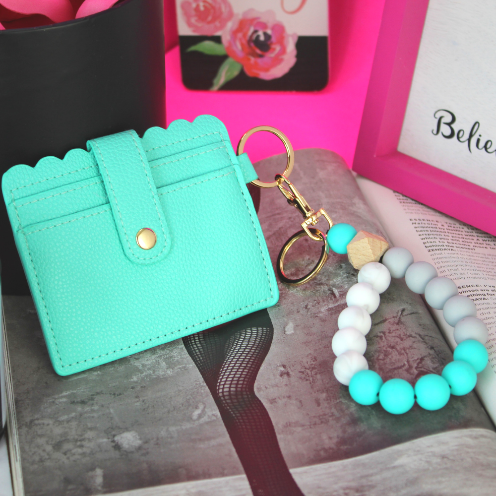 Silicone Beaded Wristlet Keychain Bracelet with Wallet
