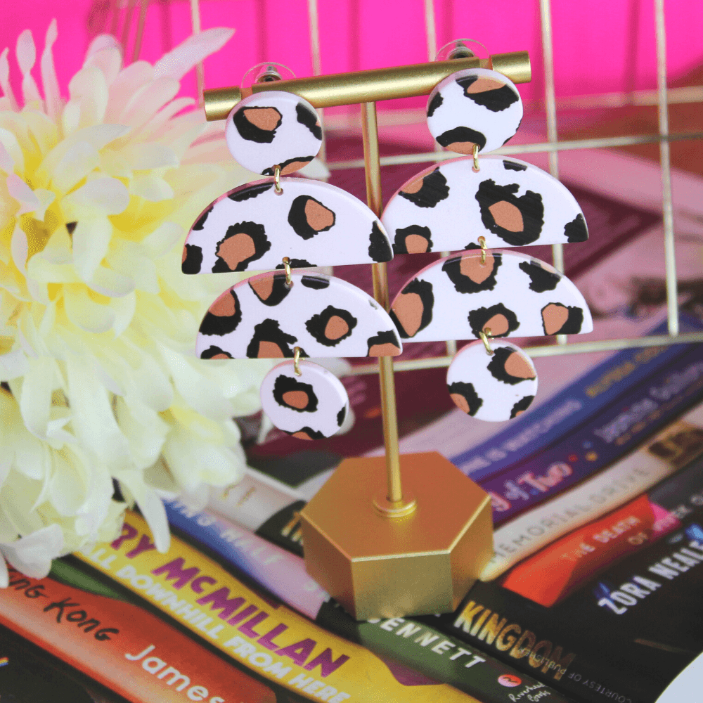 Beige Cheetah Dangler Earrings - Blinged Jewels