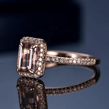 Load image into Gallery viewer, Emerald Cut Engagement Halo Morganite Ring - Blinged Jewels
