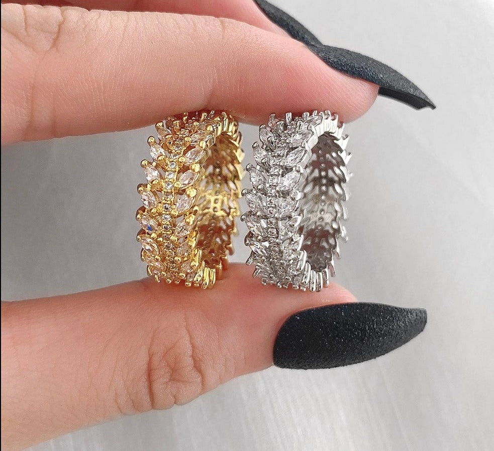Cubic Zirconia Leaf Ring